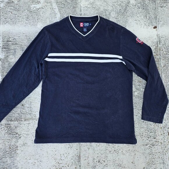 Chaps Men Sweat Shirt Long Sleeve V Neck T Shirt Navy Blue Cotton Top Size M - Picture 1 of 9